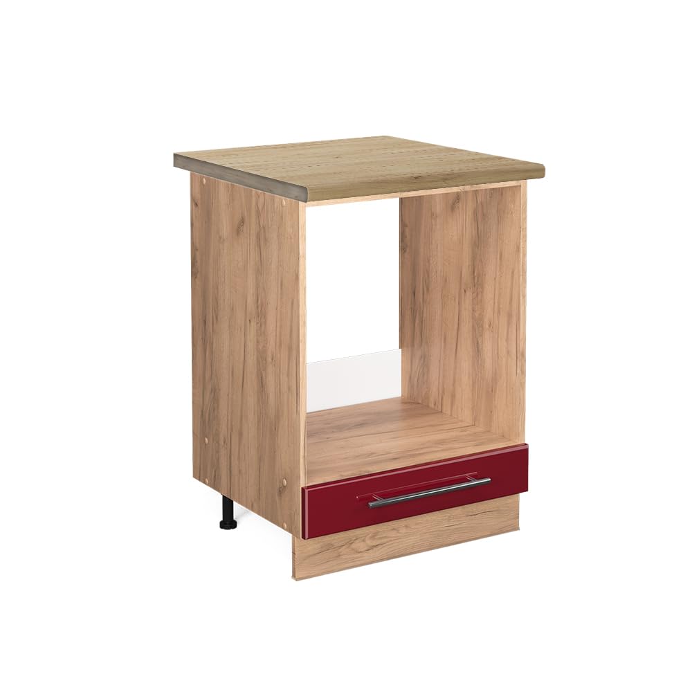 Vicco Herdumbauschrank Fame-Line, Bordeaux Hochglanz, 60 cm, AP Eiche, zur Kombination mit weiteren Modulen der Fame-Line Serie