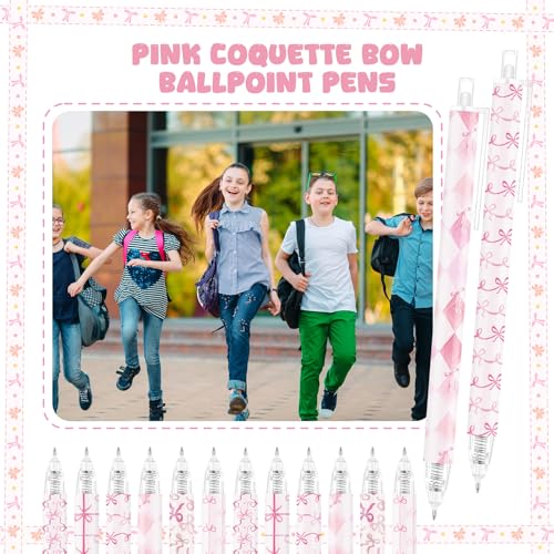 Image of Jetec 60 Pcs Back to School Pink Bow Ballpoint Pens Sets Coquette Bow School Supplies for Girls Coquette Aesthetic Retractable Pens Pink Preppy Girly Stuff Cute Supplies Goodie Bag Fillers for Student