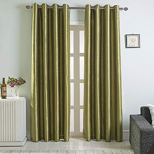 Image of GYROHOME Faux Silk Blackout Curtains, Fully Lined Solid Color Window Treatment Drapes for Bedroom and Thermal Insulated Grommet Top Room Darkening Drapes, (2 Panels, 52x84inch, Grass Green)