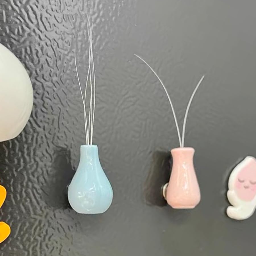 2PCS Mini Ceramic Vases for Cat Whiskers, Magnetic Tiny Vases for Refrigerator Decor, Cute Small Plant Magnets for Kitchen, Office, Cat Whisker Holder