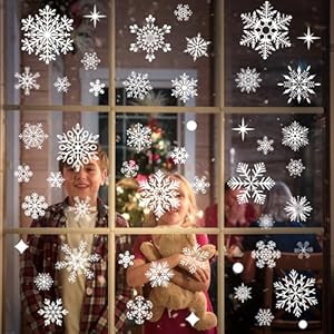 438Pcs Snowflake Window Cling Stickers for Christmas Decorations, 10 Sheets Christmas Window Clings of Different Shapes Xmas Decals for Glass Home Decor Indoor and Outdoor Party Supplies