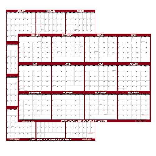 32' x 48' SwiftGlimpse 2026 Wall Calendar Erasable Jumbo XL Wet & Dry Erase Laminated 12 Month...