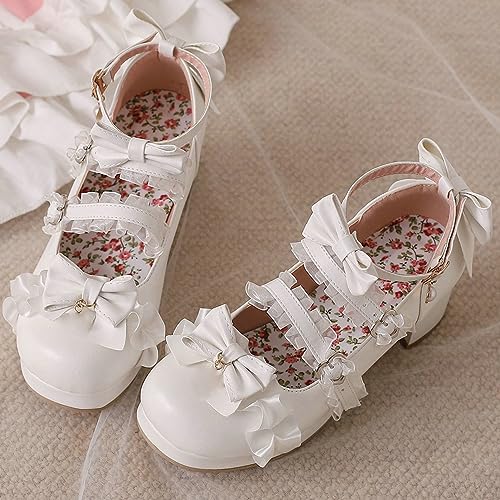 LUXMAX Women Cute Kawaii Shoes Lolita Mary Janes Chunky Heel Ankle Strap Pumps with Bow Buckle Sweet Pumps4