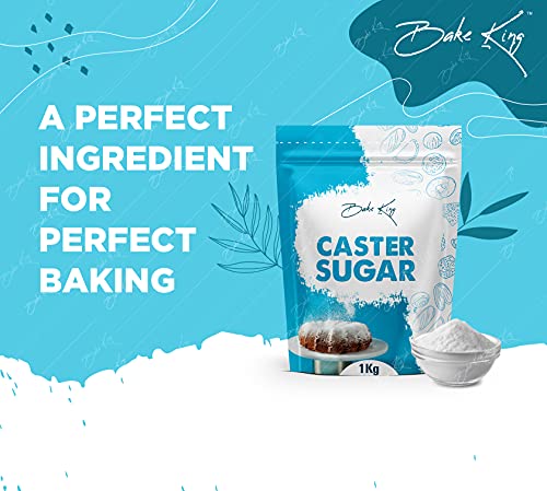 Image of BAKE KING Caster Sugar 1kg, Natural Sulphur less Pure White Sugar, Castor Sugar for Baking, Finely Granulated Free-Flowing Sweetener