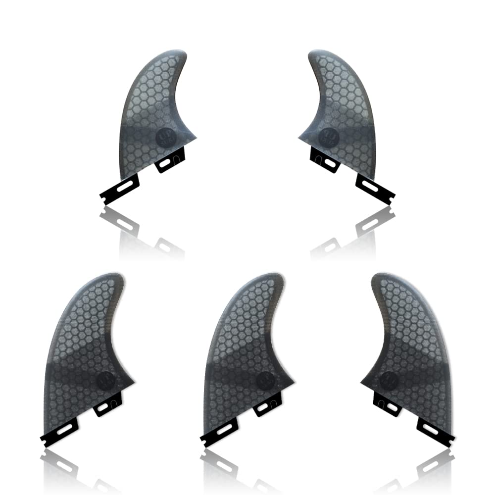 UPSURF Double Tabs 2 Fins Surfboard Fin M Size Fiberglass+Honeycomb Quad Fin Set (Grey G5+GL)