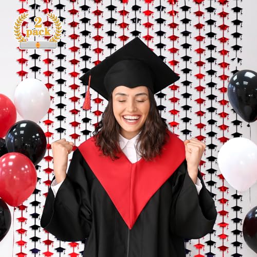 Image of Mega-L Graduation Party Decorations 2026, 2 Pack Red and Black Streamer | 3.3x6.6 ft Metallic Tinsel Backdrop Streamers, Red Congrats Grad Photobooth Props Class of 2026 Party Decors Supplies