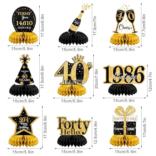 40.Geburtstag Tischdeko Schwarz Gold,9 Stück Bienenwaben Deko Tischaufsätze Set,40 Geburtstag Deko für Männer und Frauen,Tischdekoration für 40. jährige