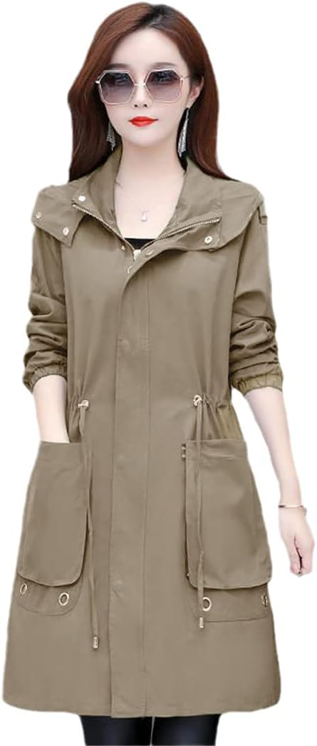 Hooded Trench Coat Women Spring Long Outerwear Casual Tops Female Cotton Windbreaker Windproof Coats