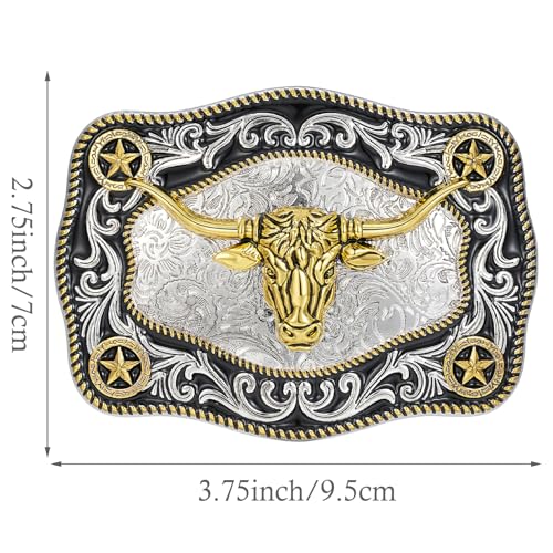 Image of Cowboy Belt Buckle for Men Longhorn Bull Belt Buckles Men Vintage Texas Buckle for Women Cowboy Cowgirl Belt Buckle