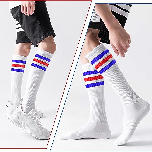 Image of 10 Pieces Striped Sweatbands and Striped Socks Set Headbands Wrist Sweat Bands for Men and Women Sports 80s 90s Fitness