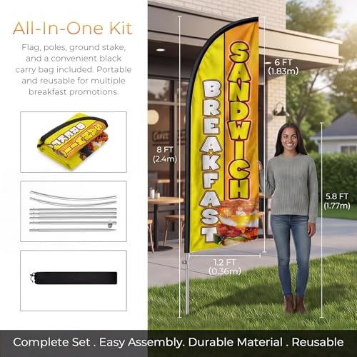Drapeau de sandwich de 2,4m QSUM en polyester et mât en alliage d'aluminium - 2