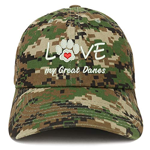 Trendy Apparel Shop I Love My Great Danes Embroidered Soft Crown 100% Brushed Cotton Cap - Digital Green CAMO