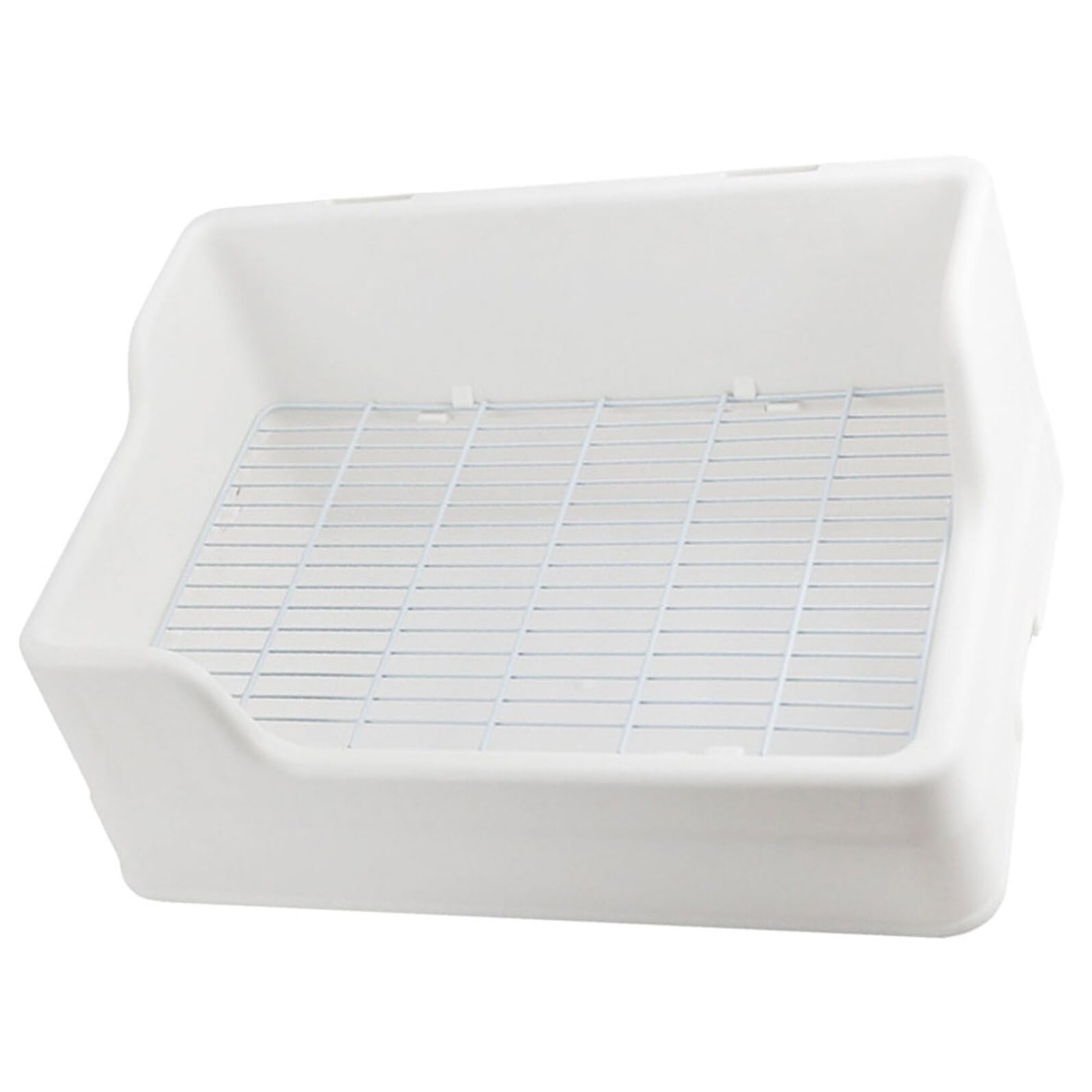 Toilette per Coniglio in Plastico Bianco Ingresso Basso e Rete a Maglie Adatte, Design Separato in Due Parti per Animali Domestici Come Conigli e Piccoli Roditori