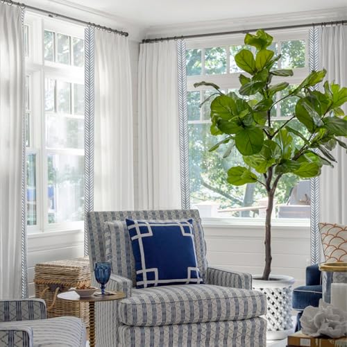 Gewvary Embroidery Trim Linen Pinch Pleated Curtains, Gorgeous Window Panels with Light Filtering Lining for Living Rooms and Bedrooms. (2 Panels,Snow White V1,40Wx88L)