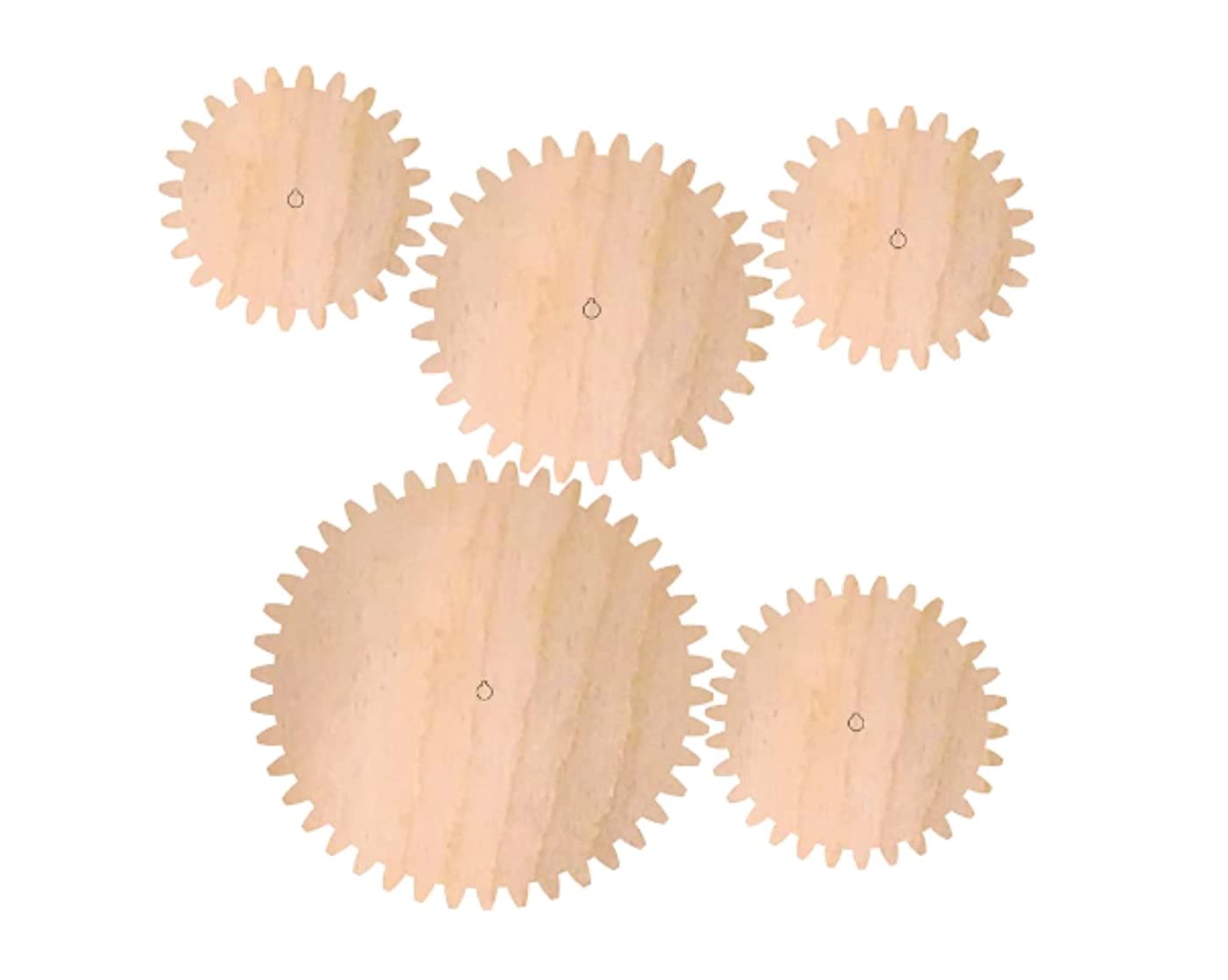 Set of 5 Wooden Interchangeable Wood Gears. Works for DIY Craft Project, Wall decor, or Functional Mechanisms 1/4" Thick Wood. 4"-8" sizes