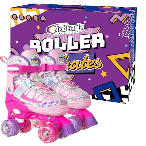 Image of Nattork Roller Skates for Kids Boys Girls, 4 Size Adjustable Rollerskates with Light Up Wheels for Children Beginners for Outdoor Indoor