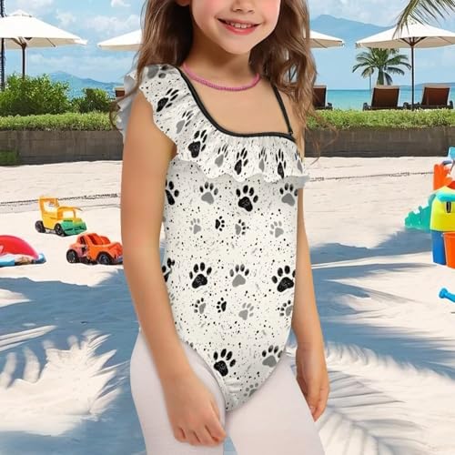 UNICEU Girls Dog Paw Print Swimsuit Ruffle One Piece Sleeveless Bathing Suit Quick Drying Breathable Swimwear for Sport4