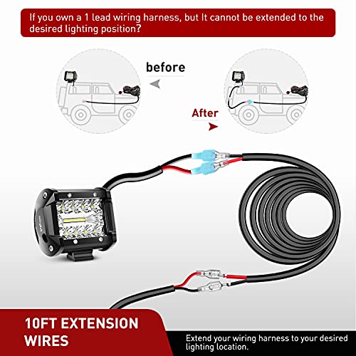 Image of Nilight 16AWG 10Feet Wiring Harness Extension for 6Modes Amber White Light Bar Strobe Play and Plug 3-Wires, 2 Years Warranty, Black, 2PCS