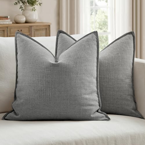 Image of MIULEE Pack of 2 Thick Textured Couch Throw Pillow Covers 20x20, Grey Decorative Pillow Covers, Neutral Linen Cushion Cases for Sofa Bed Living Room Modern Farmhouse Home Decor, No Filling