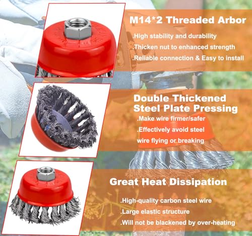 Image of Wire Brush for Grinder，4 Pack Wire Wheels Set for Angle Grinder,3 inch&4 inch Angle Grinder Wire Wheel，M14 x 2 Metric Thread