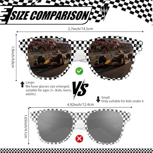 Image of 24-Pack Race Car Party Favors - 12 Checkered UV Protection Sunglasses & 12 Rubber Bracelets, Racing Goodie Bag Stuffers for Kids Boys Girls Adults Party Decor & Daily Styling (Race Car Theme)