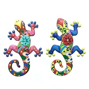 Taloit Gecko Muurdecoratie 2 stuks Roestvrije Iron Gecko Wanddecoratie Metalen Hagedis Ornament voor Thuis Tuin