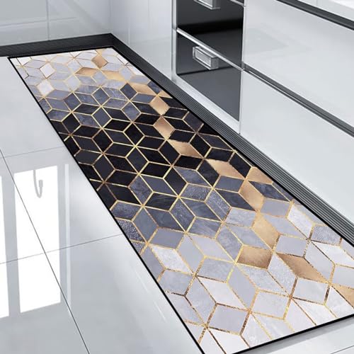 Tapis de cuisine géométrique gris pour habiller le sol devant l'évier