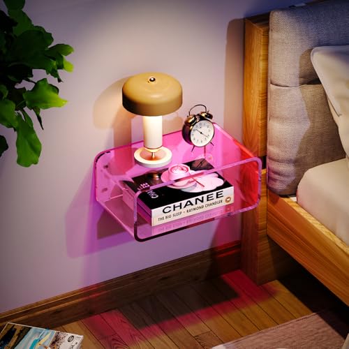 Acrylic-Floating-Nightstand-Bedside-Table-Nightstand-Shelf-Wall-Mounted-Bedside-Shelf-Pink-Small Acrylic Floating Nightstand Bedside Table Nightstand Shelf Wall Mounted Bedside Shelf Pink Small