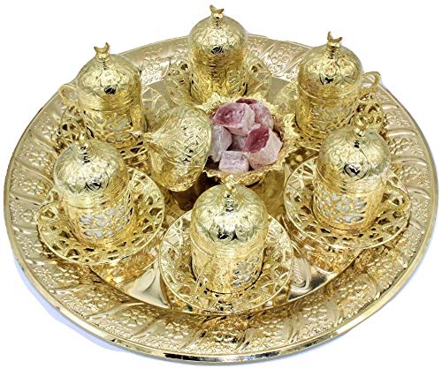 Coffee Tea set for six people with 6 cups, 6 saucers, 6 cup covers, one large tray and one Turkish delight holder with coverâ€¦