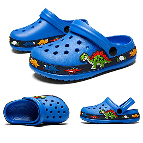 Sabots Mules Enfant Pantoufles été Respirant Chaussures de Jardin Fille Garçon Dinosaure Sandales de Plage Maison Antidérapant Chaussons Bleu EU 32