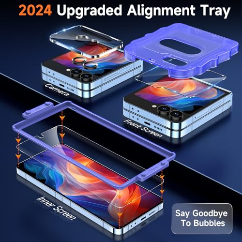 YWXTW EZ Alignment for Samsung Galaxy Z Flip 6/Z Flip 7 FE Screen Protector, [Strengthen Crease Test] 3Pcs Inner Soft EPU Film+2Pcs Front Display Tempered Glass+1 Set Camera lens Protector, Anti Scratch by YWXTW - Used condition - Image 2