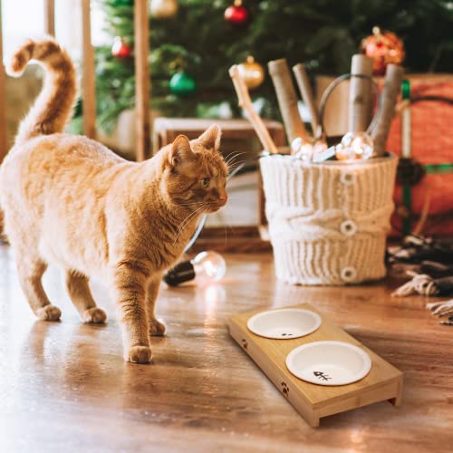 Pfotenolymp® Premium Futterstation / Futternapf für Katzen aus Bambus / Holz - 2 Näpfe für Deine Katze für Wasser und Futter Cover