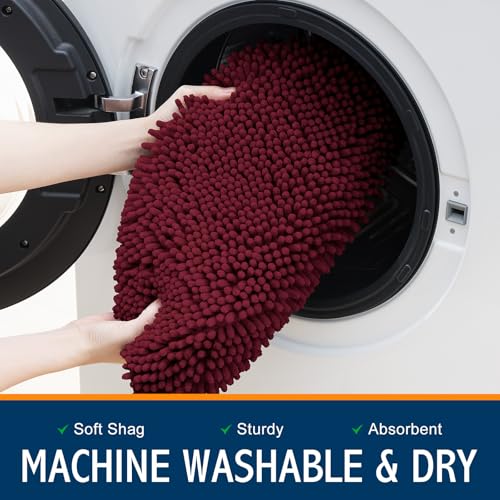 Image of Smiry Soft Chenille Bathroom Toilet Lid Cover, Machine Washable Covers, 17.5x15, Fits Most Round, Elongated and Oblong Lids, Accessories Decor, Burgundy