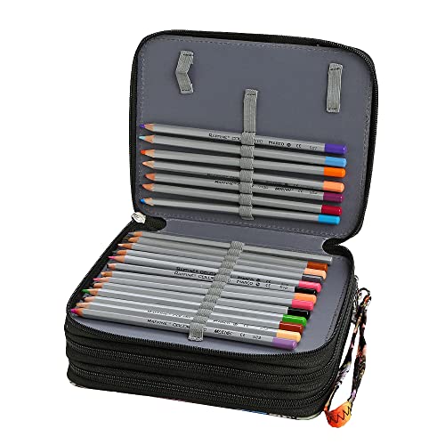 Image of 72 Slots Pencil Case Organizer w /Removal Handle Strap | 3-Layer Zipped Pencils Box Large for Colored Pencils Watercolor Pencils for Office and Travel for Artist