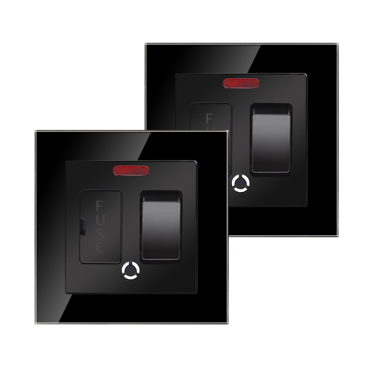 2 Pack CNBINGO Glass Switched Fused Connection Unit with Red Power Indicator, Rocker Spur Switch with Ceramic Tube Cartridge Fuse (BS1362, 6.3x25 mm), Black Glass Wall Plate โ image 1