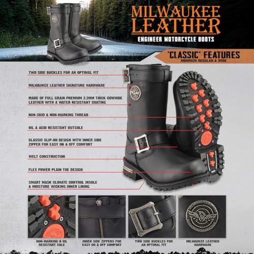 Milwaukee Leather Men's Black 11-Inch Classic Engineer Motorcycle Leather Boots MBM90202