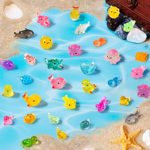 Image of FEXIA 50 Pcs Ocean Mini Resin Animals Tiny Aquariums Decor Glow in The Dark Resin Figures Luminous for Garden Landscape Sea Decor DIY
