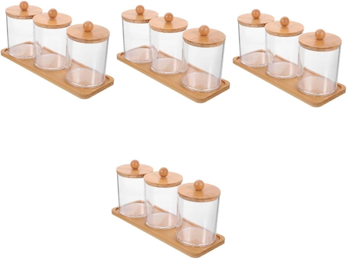 Amosfun 4sets Transparent Storage Jars with Lid for Cotton Pads Swabs and Space-saving Makeup Organizer for Vanity Bathroom and Dresser Elegant Practical Design