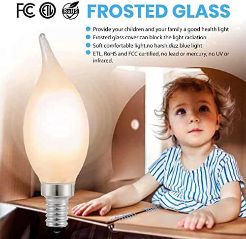 Seigun E12 Led Candelabra Bulb,4Watt Vintage Edison Style Light Bulbs, 40 Watt Equivalent,2700K Warm Soft White 400Lm, E12 Base Dimmable Led Candle Bulbs, C35 Frosted Glass Flame Shape Bent Tip (6) #TOP2