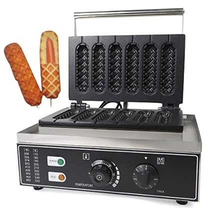 1500W Wafelnmaschine Waffeleisen Edelstahl Waffelgerät Corn Dog Stiel Waffeleisen Waffel am Stiel, Waffelmaker mit Antihaftbeschichteten Backplatten und Timer für 6 Stielwaffeln