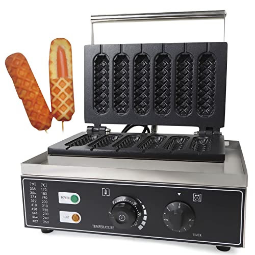 Waffeleosen 1500W Edelstahl Waffeleisen Profi Waffeln Am Stiel Waffelsticks Corn Dogs Waffeleisen für Waffeln Am Stiel Waffle Maker Backt 6 Waffeln/Hot Dogs in 5 Minuten