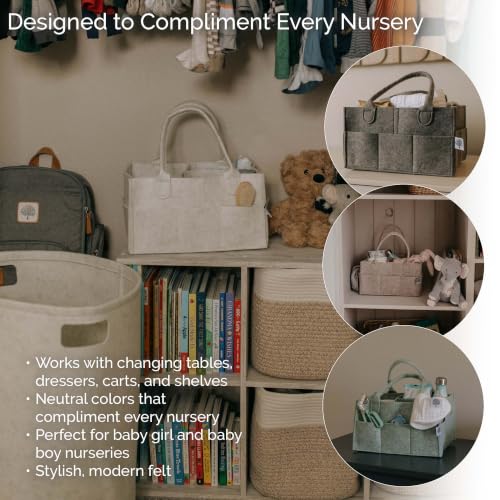 Image of Parker Baby Co. Felt Diaper Caddy Organizer - Large, White | Portable nursery storage bin for diapers, wipes, bottles & baby essentials for home /car. Soft felt, foldable design 13x9x7 inch
