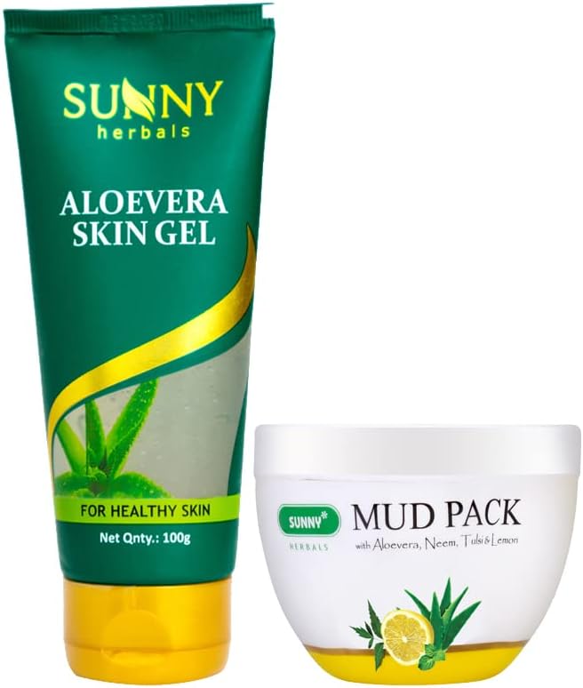 Sunny Aloevera Skin Moisturizing Gel(100gm) & Mud Pack(150 gm) | For Radiant, Glowing Look Skin | Fights Flaky or Patchy Skin | Increases O2 Availability To Skin | Reduces Aging Lines, Dark Patches