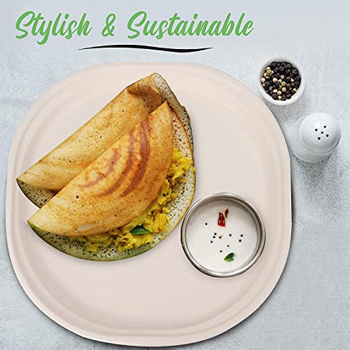 Image of [10 inch, 25 Count, Square, Beige Disposable Bagasse Paper Plates | Eco-Friendly Sugarcane Plates for Wedding, Party, Cafes | Ideal for Both Hot & Cold Food