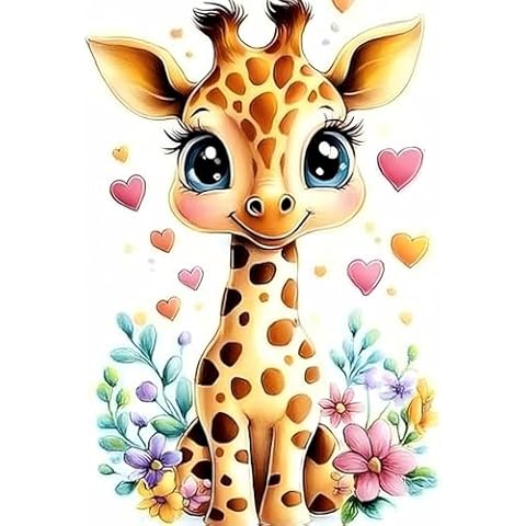 QENSPE Diamond Painting Kits for Adults,Full Drill Diamond Art Diamond Dots Paintings for Beginners,5D DIY Giraffe Flowers Round Arts and Crafts for Home Wall Decor 12x16inch Cover