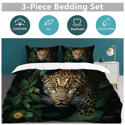 Housse de couette léopard en 3D avec fermeture éclair pour lit double - 5