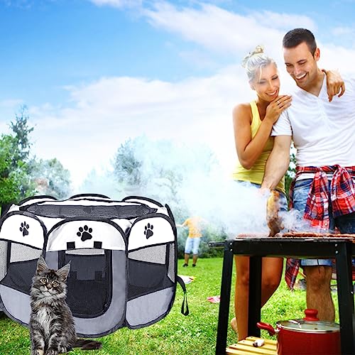 Welpenlaufstall Tierlaufstall Faltbar für Hunde, Welpenauslauf Oxford-Gewebe Hundehütte Wasserdichter Laufstall für Hunde Hasen Meerschweinchen Katzen für innern oder außen, 73x73x43cm Grey