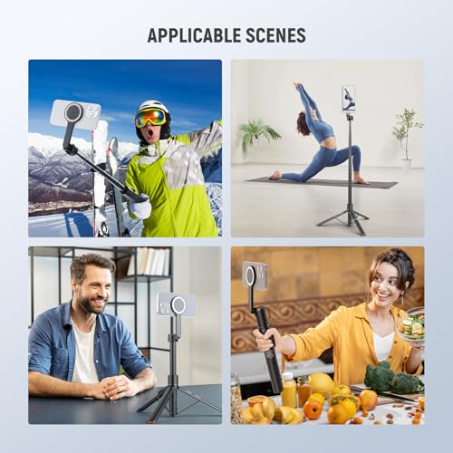 Image of NEEWER Basics 5.48' Magnetic Selfie Stick Tripod Compatible with MagSafe iPhone Android, Portable Travel Cell Phone Stand with Remote, One Button Unfold for Vlog Video Recording Streaming, PA989
