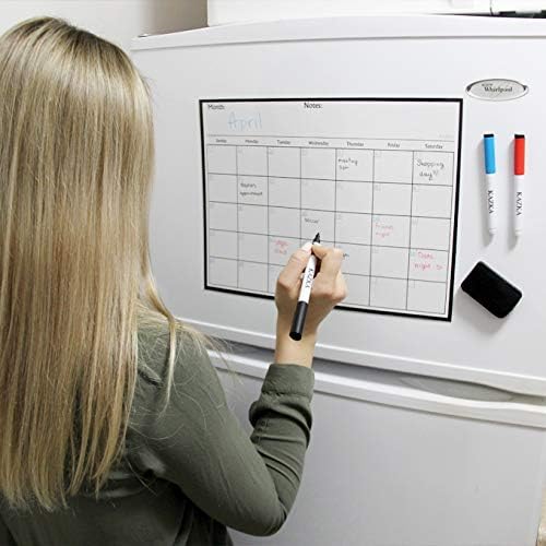 Dry Erase Calendar for Refrigerator, Magnetic Whiteboard Calendar, Monthly White Board Calendar 16 x 12 in with Stain Resistant Technology, 3 Thin Writing Markers and Large Eraser, Calendar for Fridge