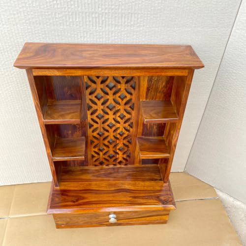 Image of Wudniture Sheesham Wood Ivara Handcrafted Home Mandir /Temple (Honey Finish, 64 cm) | Wooden Pooja Mandir for Home & Office